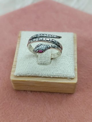 Anillo Plata 925 Serpiente Rubí Ajustable
