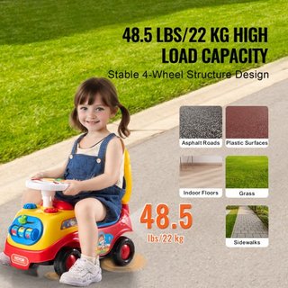 Coche de empuje para niños pequeños, edades 1-3, corredor de paseo, juguete de empuje para sentarse y levantarse, coche clásico para niños con volante musical, bocina y almacenamiento bajo el asie...