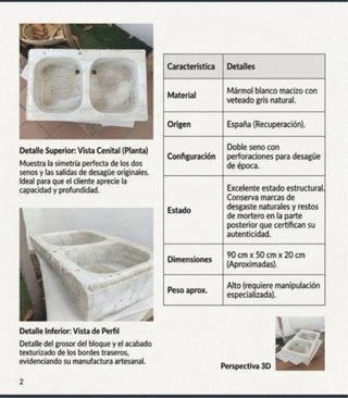 Pila de mármol doble seno antigua