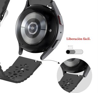 Correa de reloj negra con diseño floral