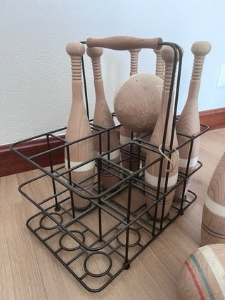 Set di bocce in legno retrò con cesta