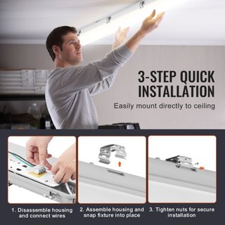 1270mm / 4FT Luz LED a Prueba de Vapor, Seleccionable 60W/50W/40W, Fijación a Prueba de Vapor de 5000K con 5400/6400/7400LM Ajustable, IP65 Impermeable para Estacionamiento, Almacén, Congelador, L...
