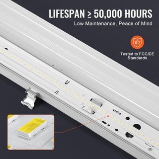 1270mm / 4FT Luz LED a Prueba de Vapor, Seleccionable 60W/50W/40W, Fijación a Prueba de Vapor de 5000K con 5400/6400/7400LM Ajustable, IP65 Impermeable para Estacionamiento, Almacén, Congelador, L...