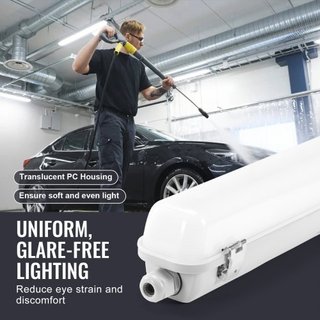 1270mm / 4FT Luz LED a Prueba de Vapor, Seleccionable 60W/50W/40W, Fijación a Prueba de Vapor de 5000K con 5400/6400/7400LM Ajustable, IP65 Impermeable para Estacionamiento, Almacén, Congelador, L...