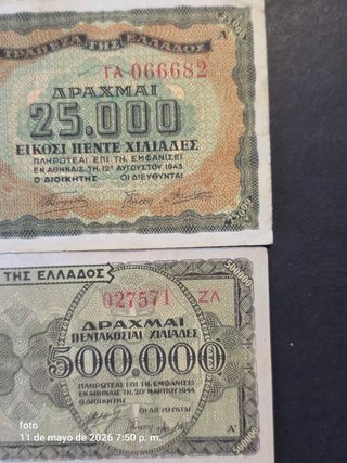 Lotes de Billetes Griegos centenarios Dracmas
