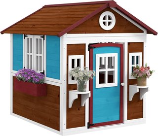 Casa para Niños 3-8 Años Con Macetas, Techo Inclinable Y Jardineras, Casa De Jardín para Niños de Madera de Abeto, 114X126.4X135 Cm, Multicolor