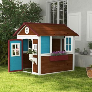 Casa para Niños 3-8 Años Con Macetas, Techo Inclinable Y Jardineras, Casa De Jardín para Niños de Madera de Abeto, 114X126.4X135 Cm, Multicolor