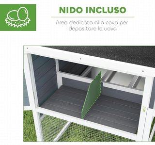 Gallinero para Gallinas Ponedoras de Exterior con Casa, Nido para Incubación, Techo Impermeable, Bandeja Extraíble y Puertas, Jaula Recinto para 2-4 Gallinas y Conejos de Madera, 214X101X91.5Cm, Gris