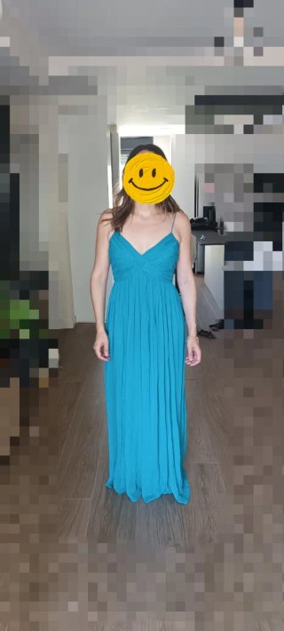 Vestido largo azul verdoso