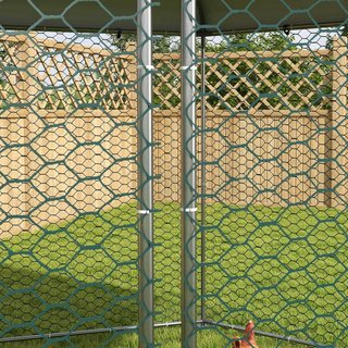 Recinto para Gallinas de Acero Galvanizado, Gallinero con Techo anti UV Impermeable y Puerta Bloqueable para 10-15 Gallinas, Patos, Conejos, Adecuado para Exterior, Jardín y Granja, 4X3.5X2.6M