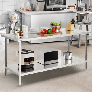 Mesa de Preparación de Acero Inoxidable, 30 x 72 x 34 Pulgadas, Mesa de Trabajo de Metal de Alta Resistencia con 3 Niveles de Altura Ajustables, Estación de Trabajo Comercial para Cocina, Garaje, ...