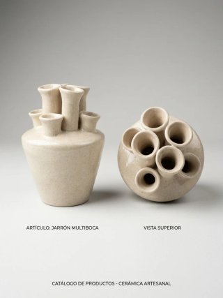 Jarrón Cerámica Multiboca Beige