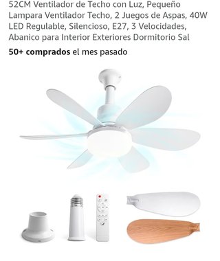 Ventilador Techo 52cm con Luz LED