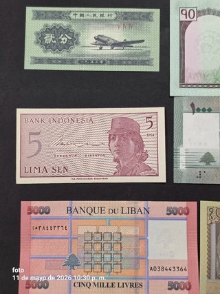 Colección de 19 Billetes asiaticos sin circular.