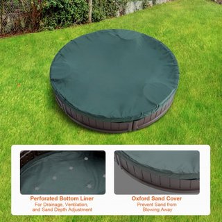Caja de arena con cubierta, 47.2 x 9.1 in Caja de arena redonda, foso de arena HDPE con 3 asientos en esquina y forro inferior, caja de arena para niños para patio exterior, playa, parque, regalo ...