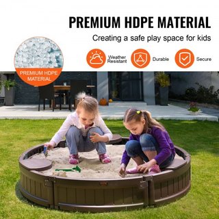 Caja de arena con cubierta, 47.2 x 9.1 in Caja de arena redonda, foso de arena HDPE con 3 asientos en esquina y forro inferior, caja de arena para niños para patio exterior, playa, parque, regalo ...