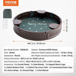 Caja de arena con cubierta, 47.2 x 9.1 in Caja de arena redonda, foso de arena HDPE con 3 asientos en esquina y forro inferior, caja de arena para niños para patio exterior, playa, parque, regalo ...