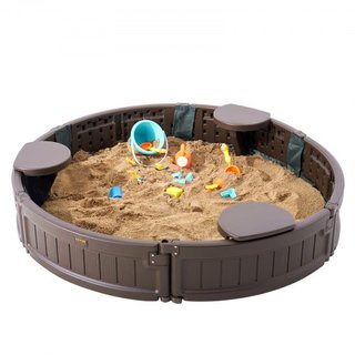 Caja de arena con cubierta, 47.2 x 9.1 in Caja de arena redonda, foso de arena HDPE con 3 asientos en esquina y forro inferior, caja de arena para niños para patio exterior, playa, parque, regalo ...