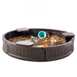 Caja de arena con cubierta, 47.2 x 9.1 in Caja de arena redonda, foso de arena HDPE con 3 asientos en esquina y forro inferior, caja de arena para niños para patio exterior, playa, parque, regalo ...