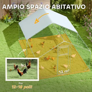 Gallinero para Gallinas de Exterior, 3X4X2M 12M² Recinto para 12-18 Gallinas de Acero Galvanizado, Jaula para Pollos con Techo Impermeable Anti-Uv Comedero Cerradura para Pequeños Animales Conejos...