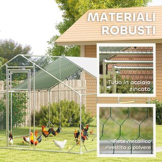 Gallinero para Gallinas de Exterior, 3X4X2M 12M² Recinto para 12-18 Gallinas de Acero Galvanizado, Jaula para Pollos con Techo Impermeable Anti-Uv Comedero Cerradura para Pequeños Animales Conejos...
