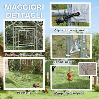 Gallinero para Gallinas de Exterior, 3X4X2M 12M² Recinto para 12-18 Gallinas de Acero Galvanizado, Jaula para Pollos con Techo Impermeable Anti-Uv Comedero Cerradura para Pequeños Animales Conejos...