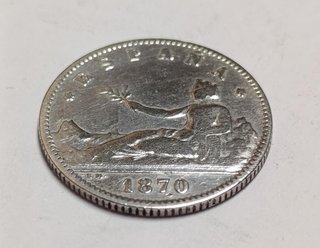 Moneda 1 Peseta Plata 1870 DEM Gob. Provisional