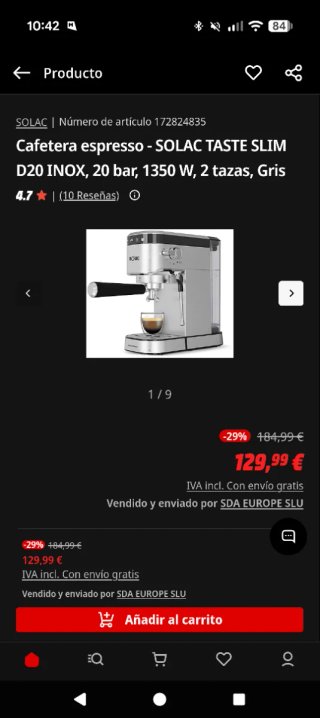 Cafetera Solac Taste Slim D20 Inox