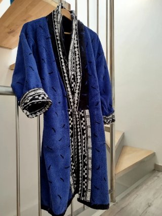 Albornoz reversible algodón negro/azul