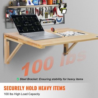 Mesa Plegable Montada en la Pared, Mesa de Hoja Caída de 31.5" x 23.62" Montada en la Pared, Escritorio Flotante de Madera con Soporte de Hierro, Escritorio Plegable para Espacios Pequeños, Oficin...