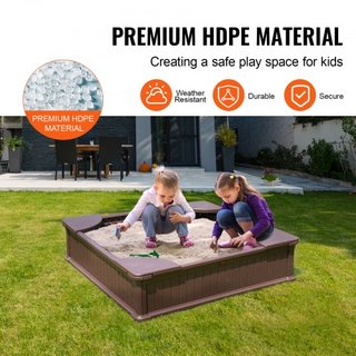 Caja de Arena con Cubierta, 48.6x48.6x12.4 en Caja de Arena Cuadrada, Foso de Arena HDPE con 4 Asientos en las Esquinas y Forro Inferior, Caja de Arena para Niños para Jardín Exterior, Playa, Parq...