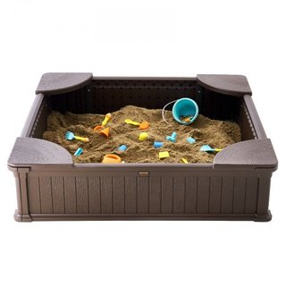 Caja de Arena con Cubierta, 48.6x48.6x12.4 en Caja de Arena Cuadrada, Foso de Arena HDPE con 4 Asientos en las Esquinas y Forro Inferior, Caja de Arena para Niños para Jardín Exterior, Playa, Parq...