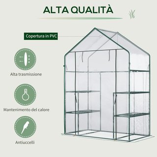 Invernadero de Jardín para Plantas en PE Impermeable y Anti UV con Estantes y Accesorios de Montaje, 142X73X195Cm, Verde
