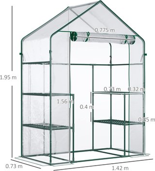 Invernadero de Jardín para Plantas en PE Impermeable y Anti UV con Estantes y Accesorios de Montaje, 142X73X195Cm, Verde