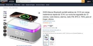 Radio Reloj Depertador Altavoz Cargador Qi con LED