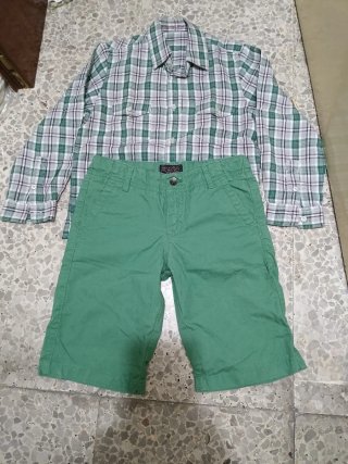Set abbigliamento bambino con camicia a quadri e bermuda verde