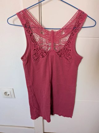Camiseta rosa con encaje mujer