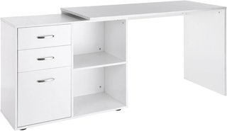 Escritorio Esquinero para Ordenador de Oficina con Cajonera 117×83.5×76Cm Blanco