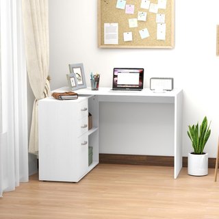 Escritorio Esquinero para Ordenador de Oficina con Cajonera 117×83.5×76Cm Blanco