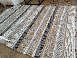 Alfombra Algodón 230x160 Beige/Negro. Nueva