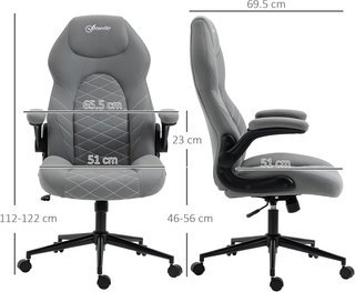 Silla De Oficina Ergonómica Con Altura Ajustable Y Apoyabrazos Plegables, Silla Reclinable Con 5 Ruedas, 65.5X69.5X112-122 Cm, Gris Claro