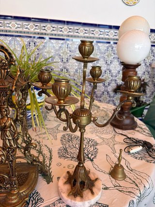 Reloj y 2 Candelabros Bronce