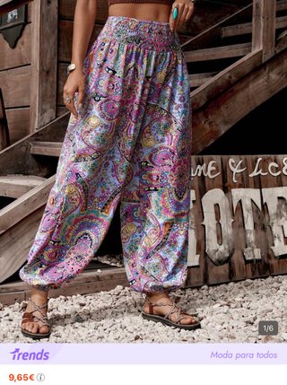 Pantalón estampado ancho de mujer