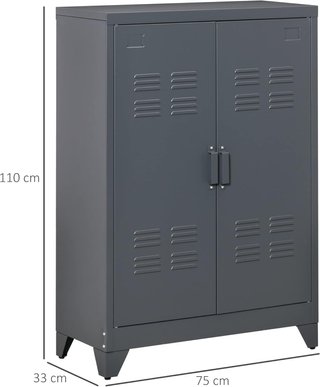 Armario de Oficina de 3 Niveles Con 2 Estantes Regulables, Armario de Metal para Documentos Con 2 Puertas, para Casa, Oficina y Garaje, 75X33X110Cm, Gris
