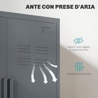 Armario de Oficina de 3 Niveles Con 2 Estantes Regulables, Armario de Metal para Documentos Con 2 Puertas, para Casa, Oficina y Garaje, 75X33X110Cm, Gris