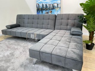 Sofá-cama chaise-longue gris terciopelo