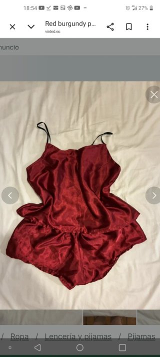 Pijama picardías satén rojo burdeos.