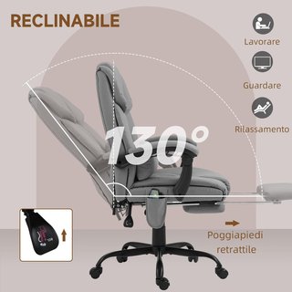 Sillón Masajeador y Reclinable con Altura Ajustable y Reposapiés, Sillón Acolchado de Piel Sintética y Metal, 66X75X112-122 Cm, Gris