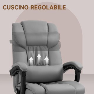 Sillón Masajeador y Reclinable con Altura Ajustable y Reposapiés, Sillón Acolchado de Piel Sintética y Metal, 66X75X112-122 Cm, Gris