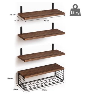 Estantes Flotantes de Madera 4+1 con Cesta